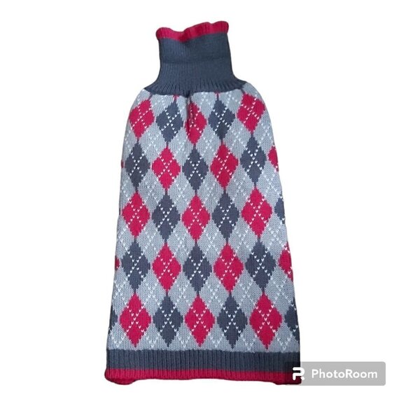 NWOT Argyle Red/Gray Diamond Knit Turtleneck Dog Sweater 100% Acrylic-Size Large - Picture 2 of 6